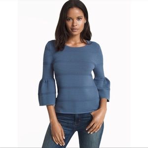WHBM Blue Drama Sleeve Pointelle Sweater Sz S